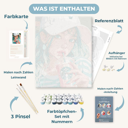 Malen nach Zahlen - Rosa Drink, türkises Haar