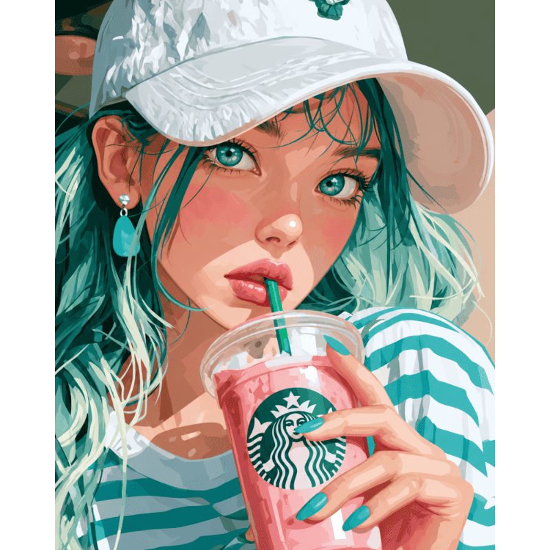Malen nach Zahlen - Rosa Drink, türkises Haar