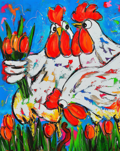 Fröhliche Malerei - Hühner