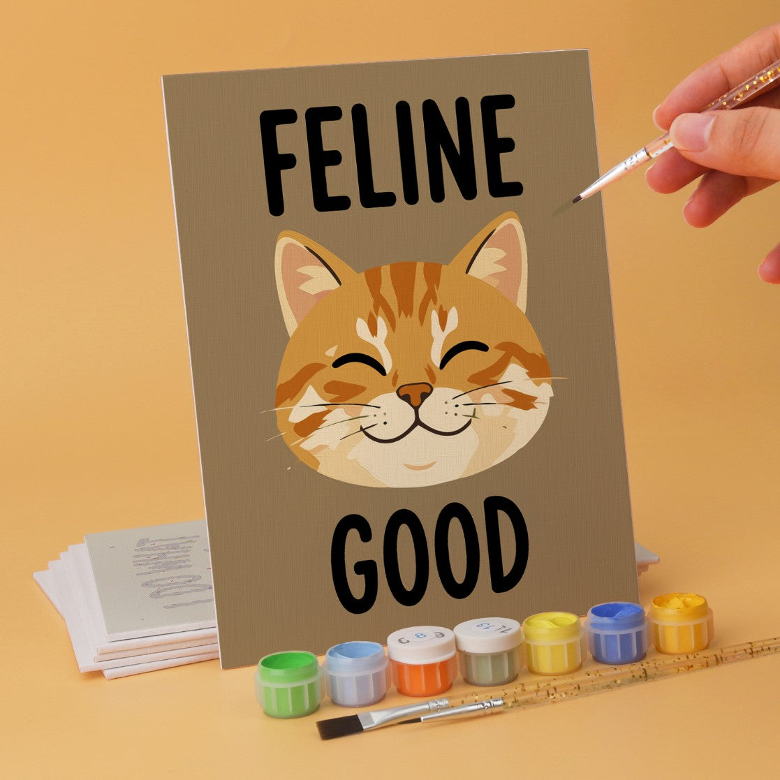 6 Mini-Gemälde auf Holzplatte – Freche Katzen Set