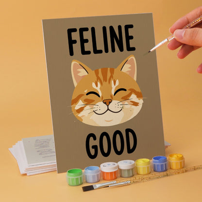 6 Mini-Gemälde auf Holzplatte – Freche Katzen Set
