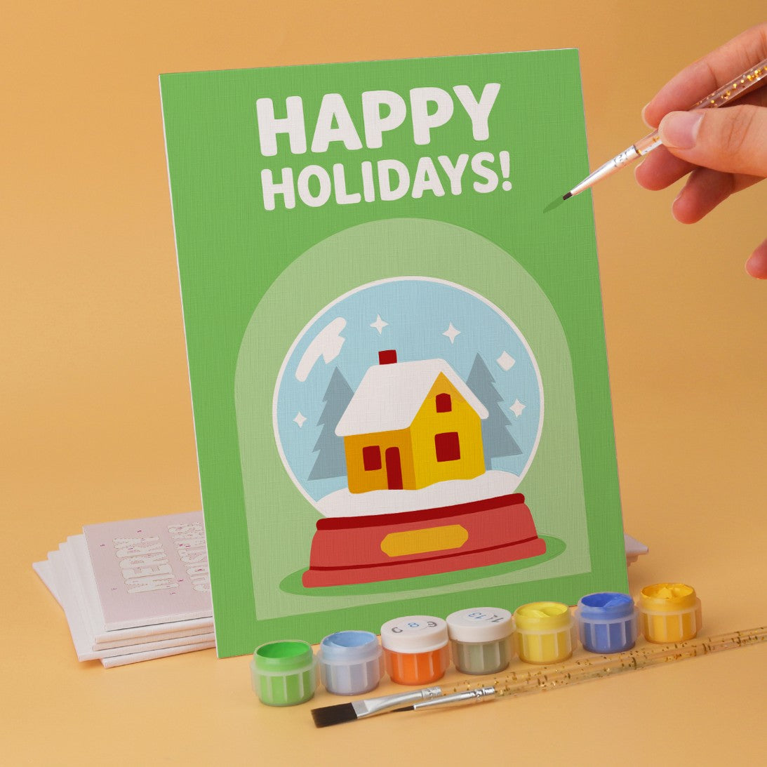 6 Mini-Gemälde auf Holzplatte – Weihnachtsgrüße Set