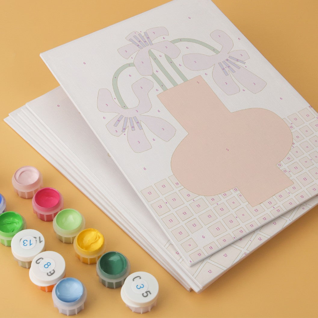 6 Mini-Gemälde auf Holzplatte – Vase voller Blüten Set