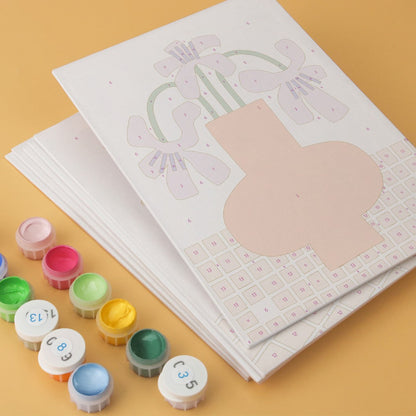 6 Mini-Gemälde auf Holzplatte – Vase voller Blüten Set