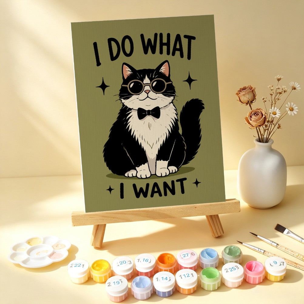 6 Mini-Gemälde auf Holzplatte – Freche Katzen Set