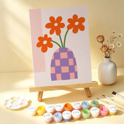 6 Mini-Gemälde auf Holzplatte – Vase voller Blüten Set