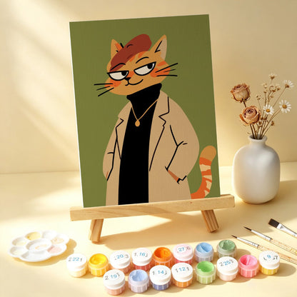 6 Mini-Gemälde auf Holzplatte – Modische Katzen Set