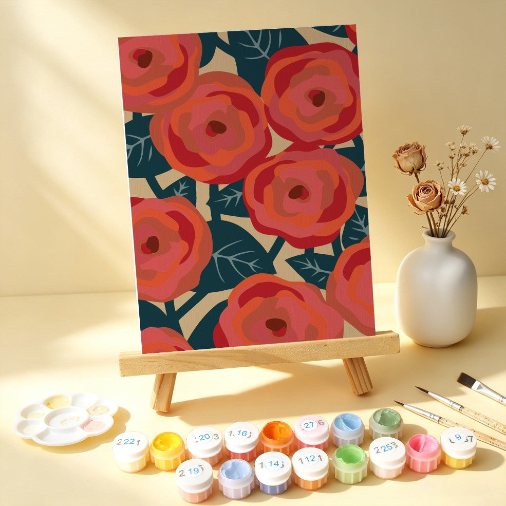 6 Mini-Gemälde auf Holzplatte – Kräftige Blüten Set