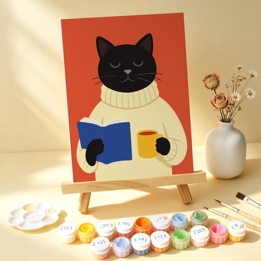 6 Mini-Gemälde auf Holzplatte – Gemütliche Katzenzeit Set