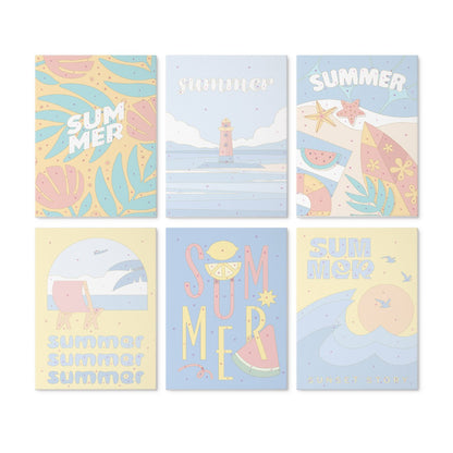 6 Mini-Gemälde auf Holzplatte – Sommerlicher Sonnenuntergang Set