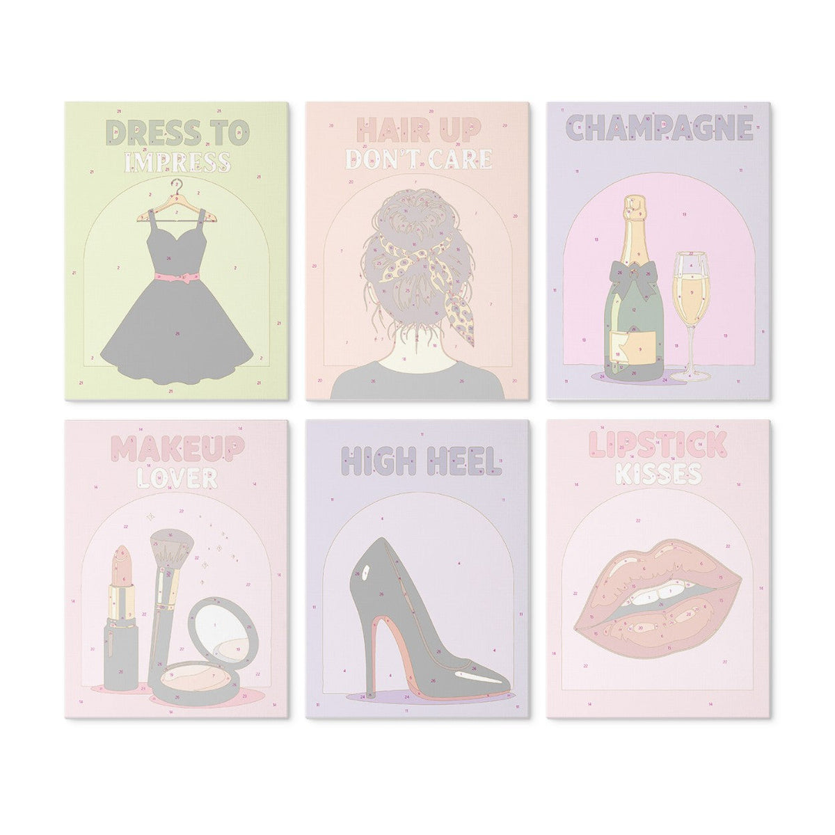 6 Mini-Gemälde auf Holzplatte – Glamour-Essentials Set