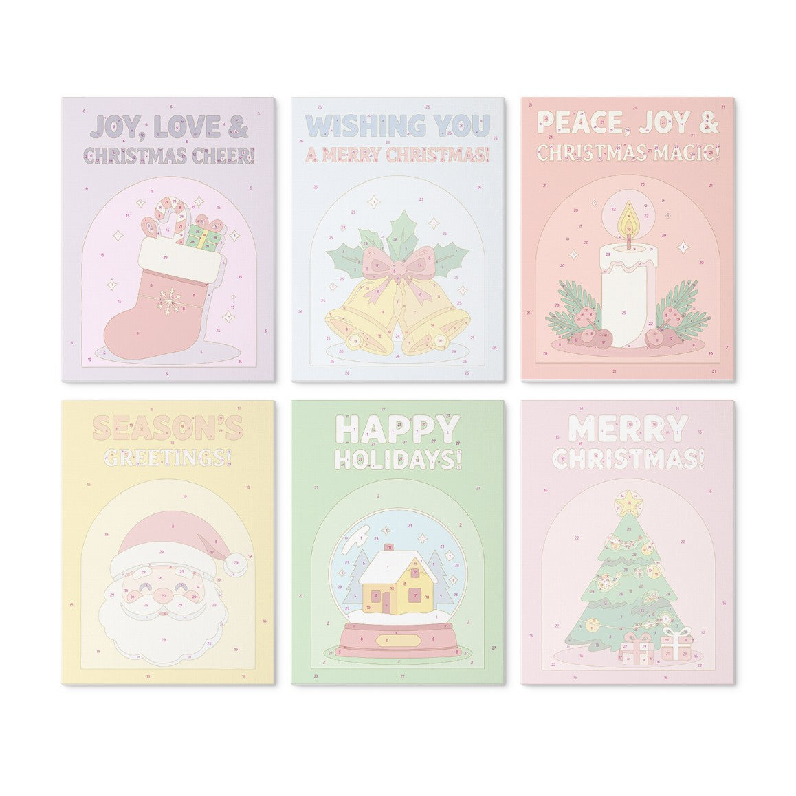 6 Mini-Gemälde auf Holzplatte – Weihnachtsgrüße Set