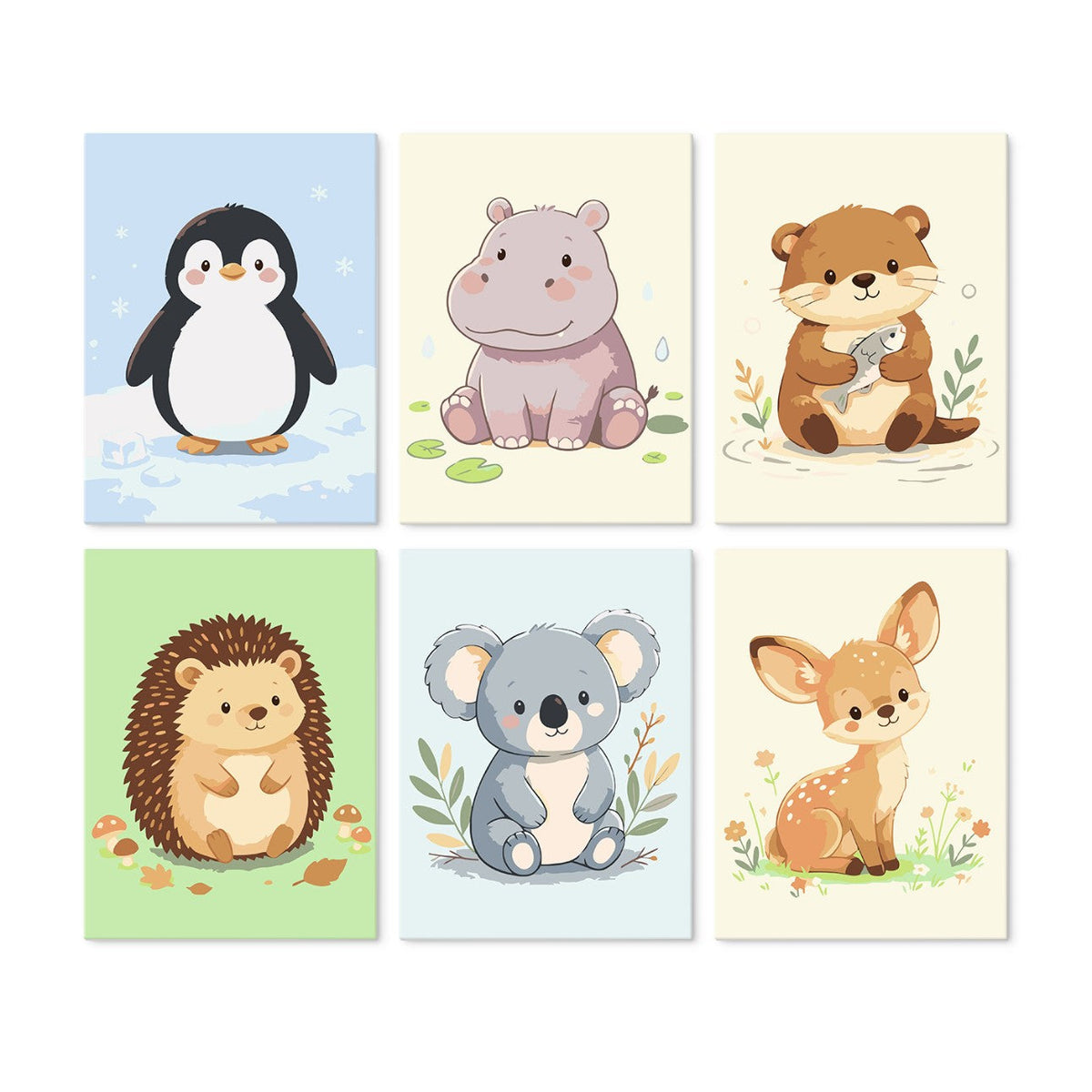 6 Mini-Gemälde auf Holzplatte – Kleine Tierfreunde Set