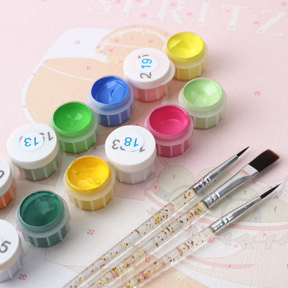 6 Mini-Gemälde auf Holzplatte – Vase voller Blüten Set