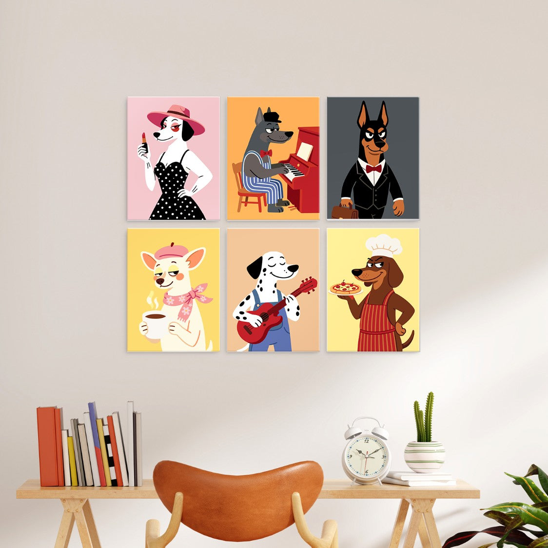 6 Mini-Gemälde auf Holzplatte – Schicke Hunde Set