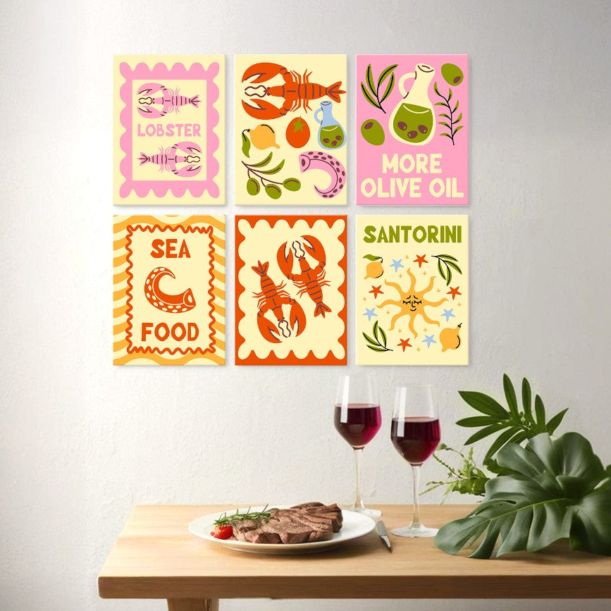 6 Mini-Gemälde auf Holzplatte – Mediterraner Fang Set