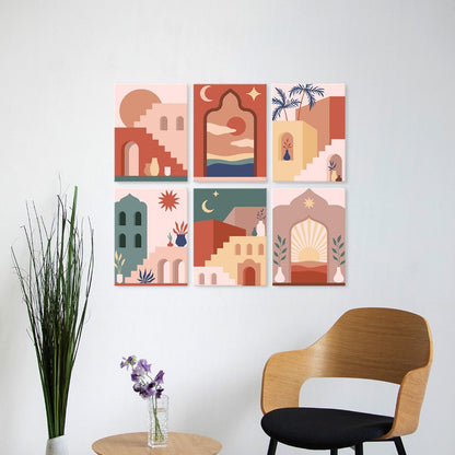 6 Mini-Gemälde auf Holzplatte – Wüstentüren Set