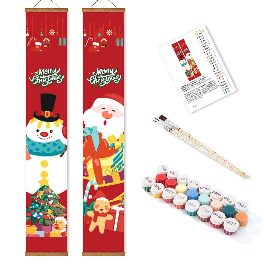 Malen nach Zahlen Türpaneele – Weihnachtsmann & Schneemann Set