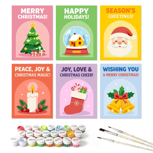 6 Mini-Gemälde auf Holzplatte – Weihnachtsgrüße Set - Malen nach Zahlen