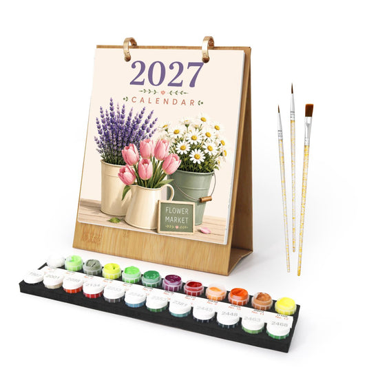 2027 Malen nach Zahlen Tischkalender | Blumenmarkt-Edition - Malen nach Zahlen