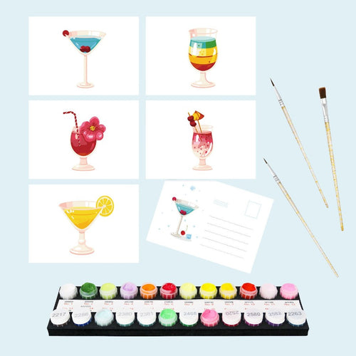 Malen nach Zahlen - 5 Postkarten – Cocktail Set