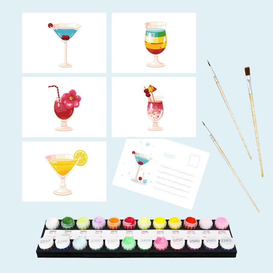 Malen nach Zahlen   5 Postkarten – Cocktail Set