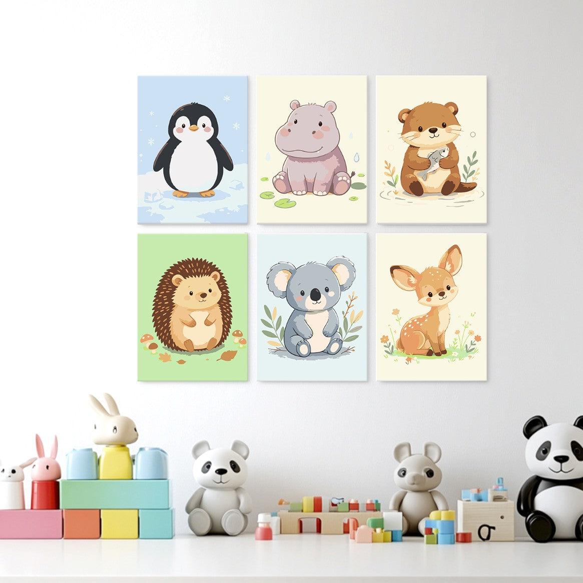 6 Mini-Gemälde auf Holzplatte – Kleine Tierfreunde Set