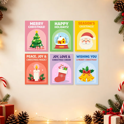 6 Mini-Gemälde auf Holzplatte – Weihnachtsgrüße Set
