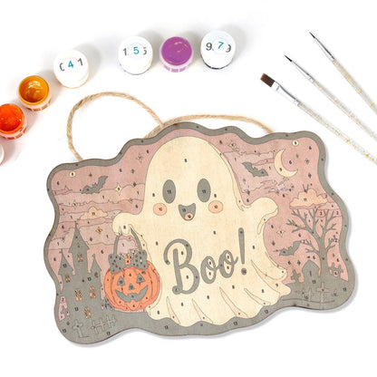 Halloween Gespenst – Malen nach Zahlen Holzanhänger