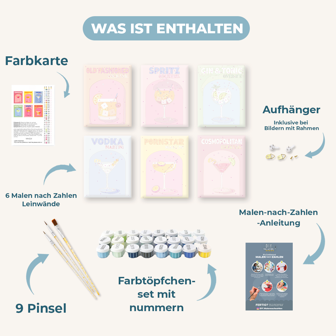 6 Mini Gemälde | Wein & Blumen Set