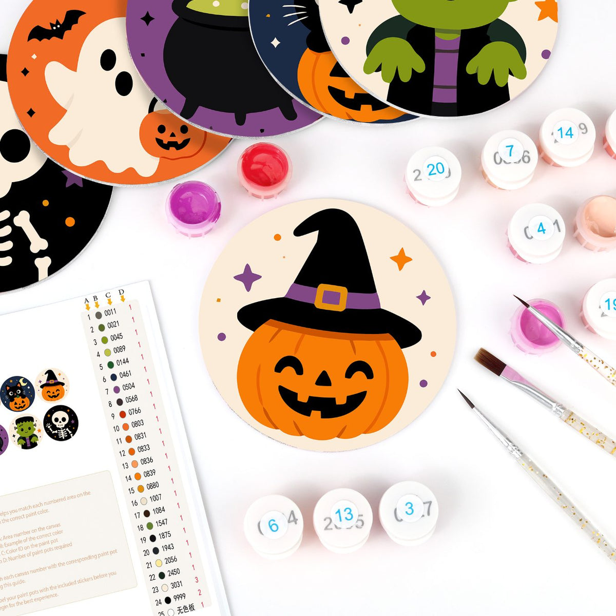 Malen nach Zahlen Untersetzer-Set – Süßes Halloween