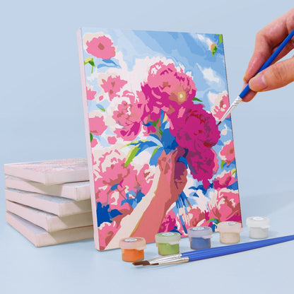 Malen nach Zahlen – 6 Mini-Gemälde | Blumensträuße im Himmel-Set