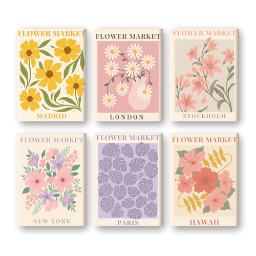 Malen nach Zahlen – 6 Mini-Gemälde | Wunderschönes Blumenmarkt-Set