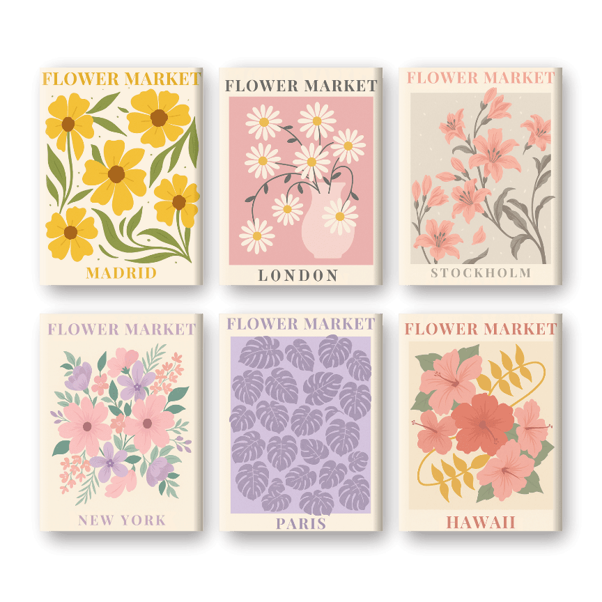 Malen nach Zahlen   Malen nach Zahlen – 6 Mini Gemälde | Wunderschönes Blumenmarkt Set