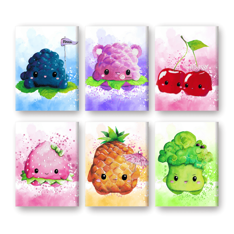 Malen nach Zahlen - 6 Mini-Gemälde | Kawaii Foods Set - by Tiny Tami