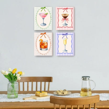 4 Mini-Gemälde | Bunte Cocktails Set
