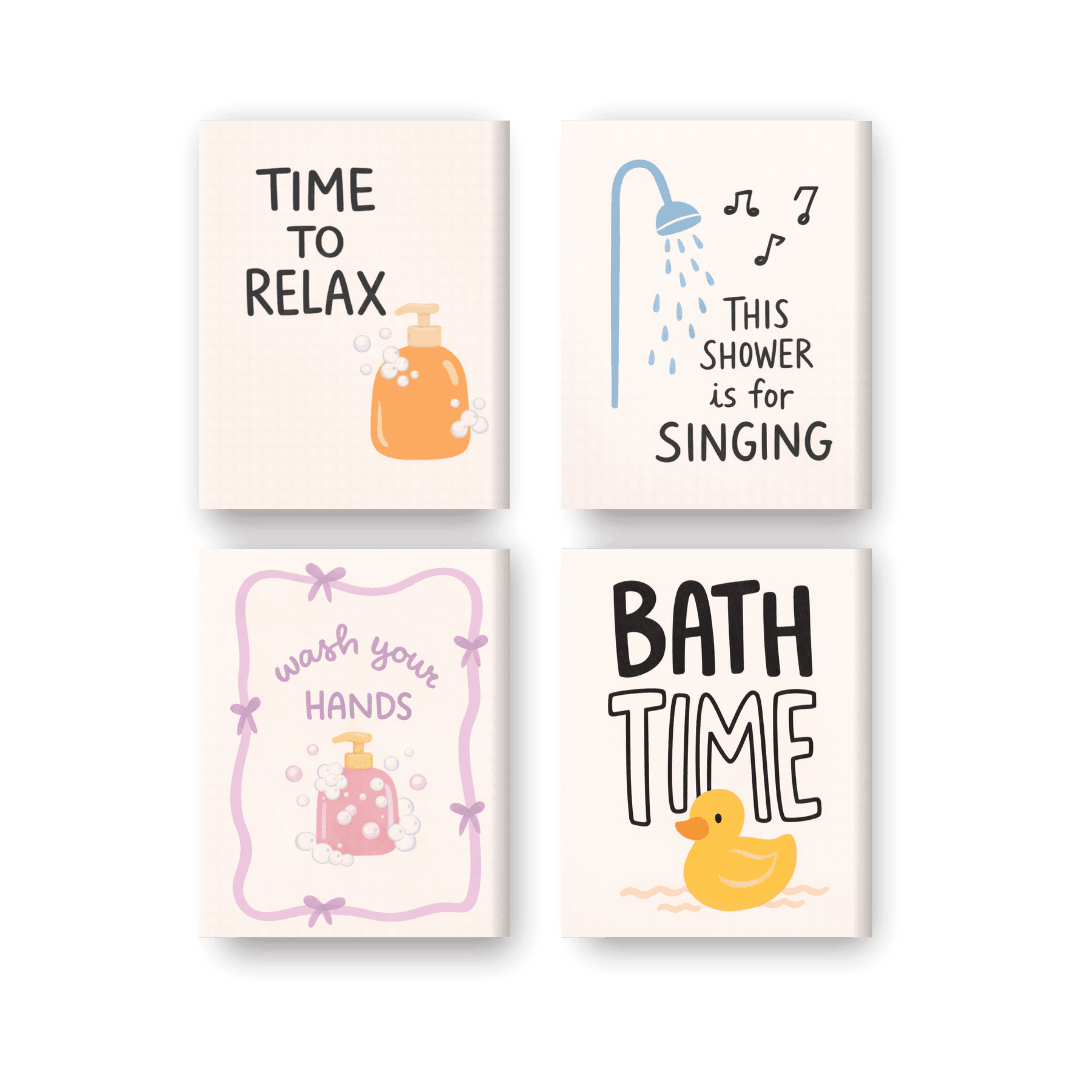 4 Mini-Gemälde | Badezimmer Zitate Set - Malen nach Zahlen