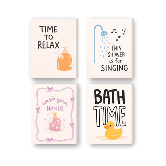 4 Mini-Gemälde | Badezimmer Zitate Set - Malen nach Zahlen