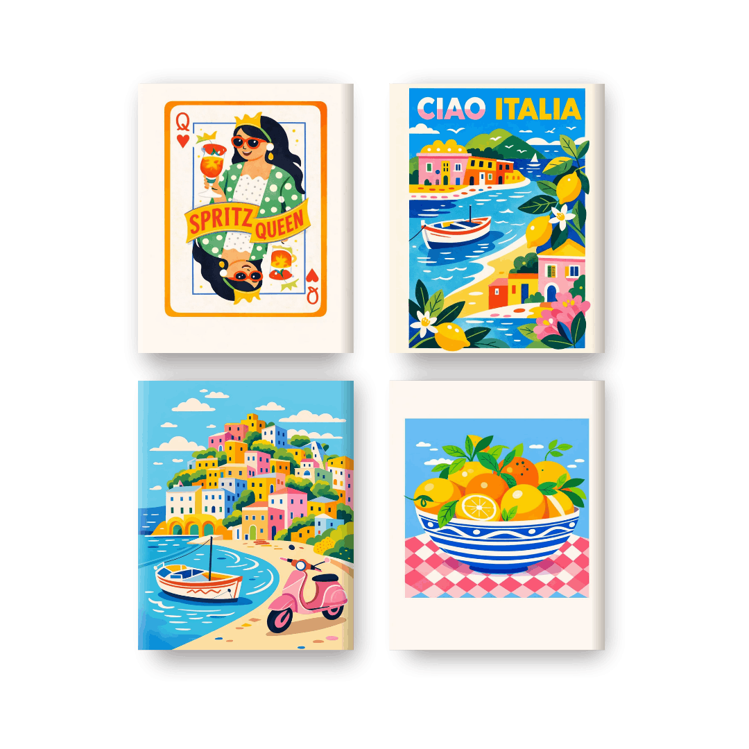4 Mini-Gemälde | Ciao Italia Set - Malen nach Zahlen