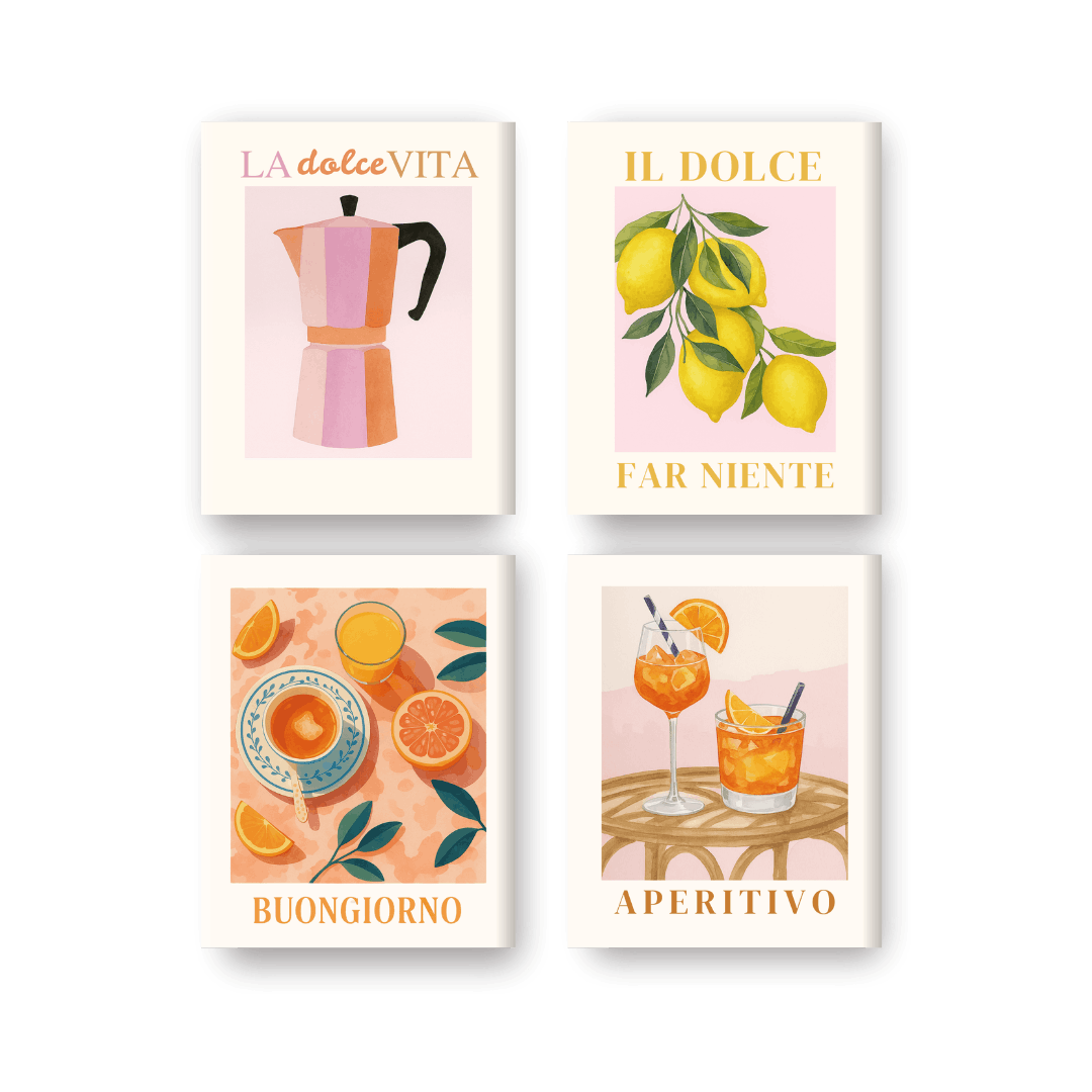 4 Mini-Gemälde | Italienische Dolce Vita Set - Malen nach Zahlen