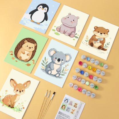 6 Mini-Gemälde auf Holzplatte – Kleine Tierfreunde Set