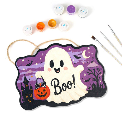 Halloween Gespenst – Malen nach Zahlen Holzanhänger