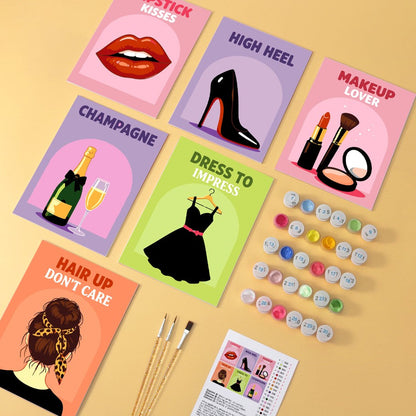6 Mini-Gemälde auf Holzplatte – Glamour-Essentials Set