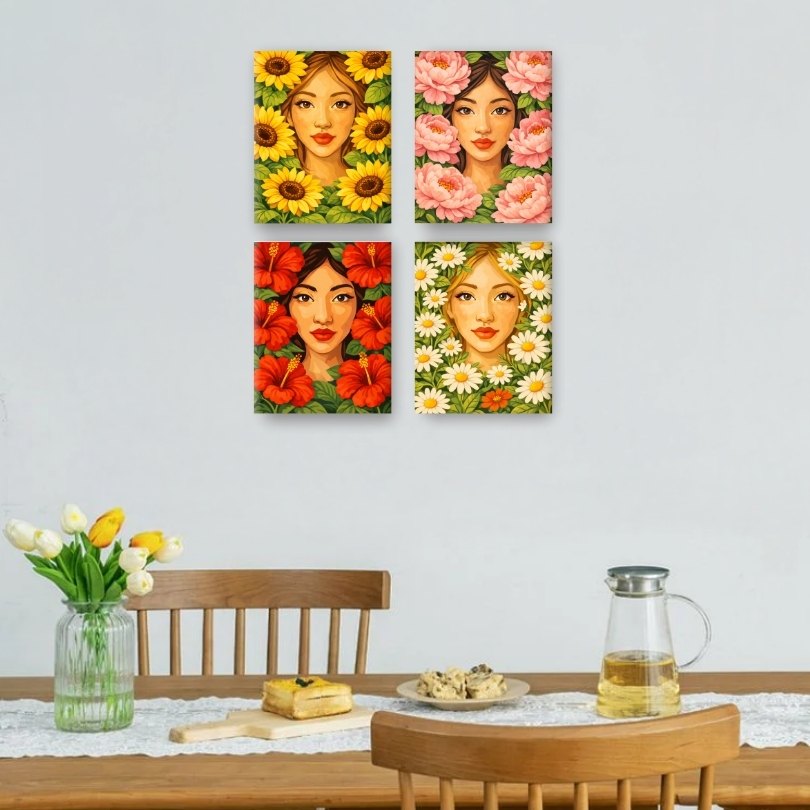 4 Mini Gemälde | Blumenleben Set