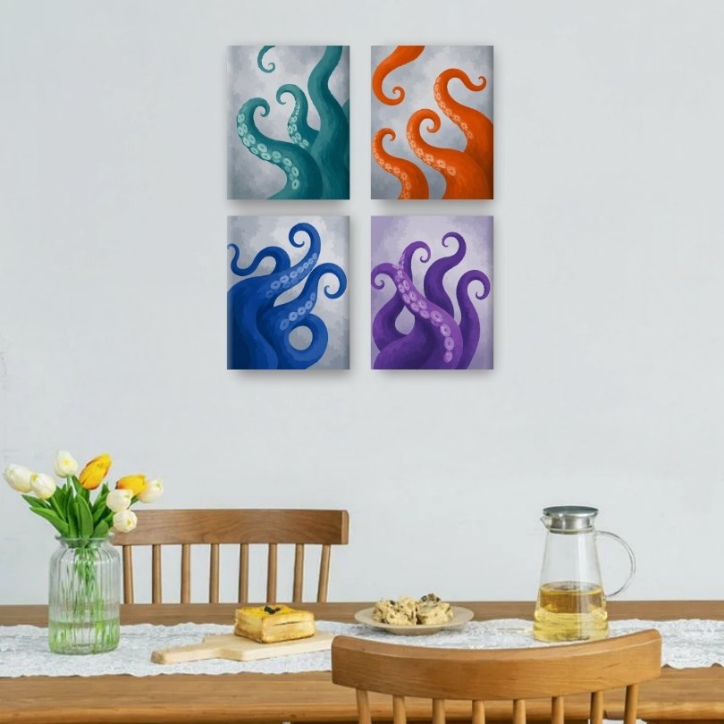 4 Mini-Gemälde | Tentakel Set