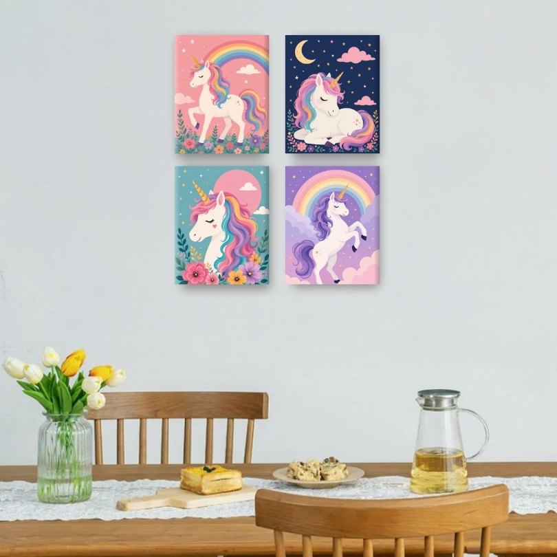 4 Mini-Gemälde | Magisches Einhorn-Set