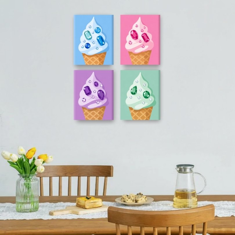 4 Mini-Gemälde | Juwelen-Eiscreme Set