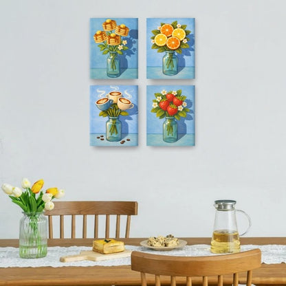 4 Mini-Gemälde | Fantasy-Blumen Set