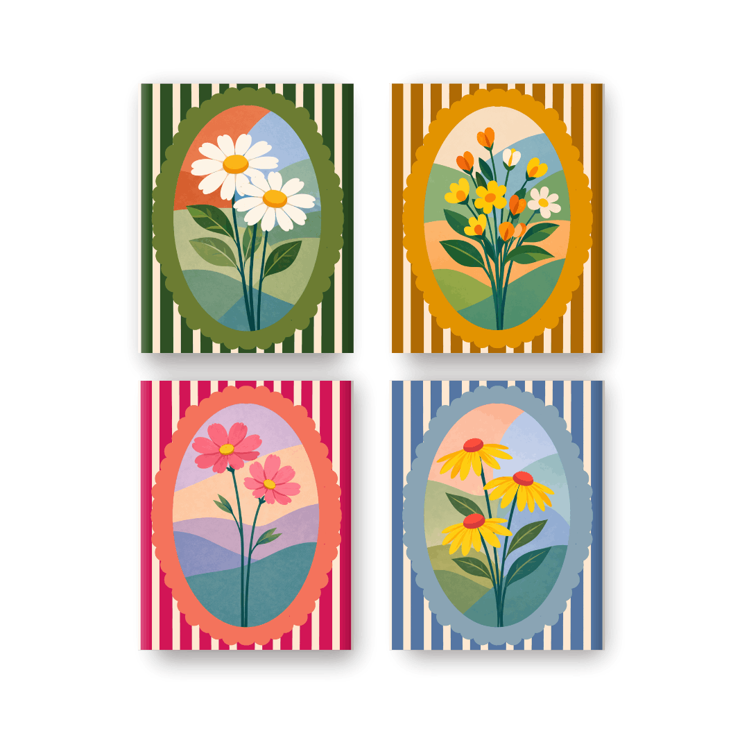 4 Mini-Gemälde | Blumen-Set - Malen nach Zahlen