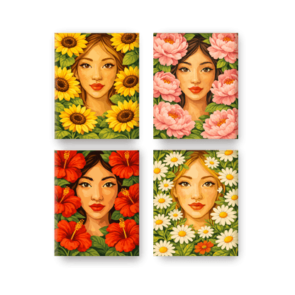 4 Mini-Gemälde | Blumenleben Set - Malen nach Zahlen